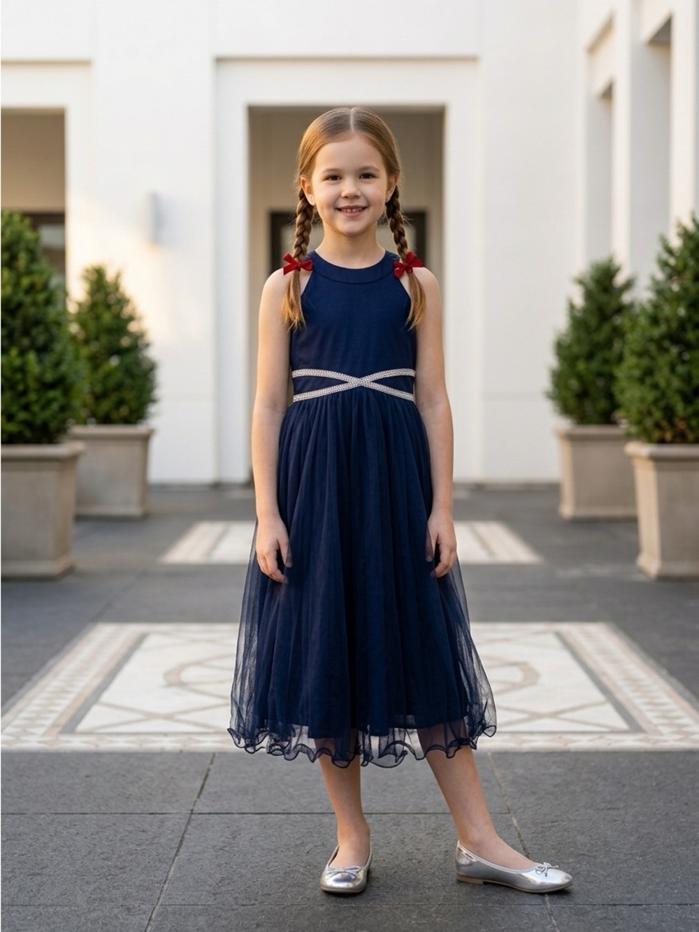 Speechless Navy Kids Dress with Silver Details.